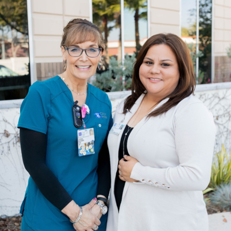 From left: DAYNA HARDEE, RN, and ANNA JIMENEZ, M.S.N., RN, CCRN-K, CNML   PHOTOS BY JACKIE CEJA