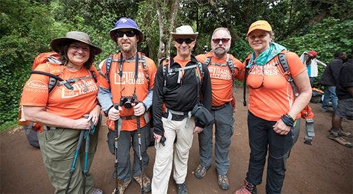 Multiple myeloma survivors Nancy Dziedzic, Matt Goldman, Gary Rudman, Terry White and April Jakubauskas bonded to accomplish
their goal of climbing Mount Kilimanjaro.