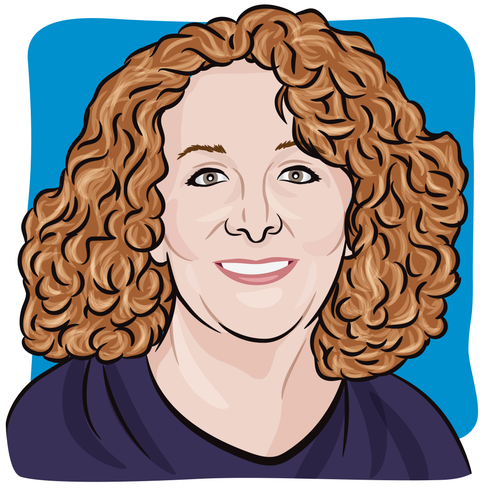 Illustration of a woman with very curly red hair.