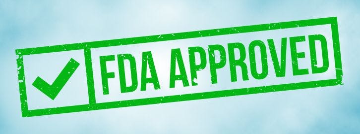Checkmark with "FDA approved" next to it written on green in blue background
