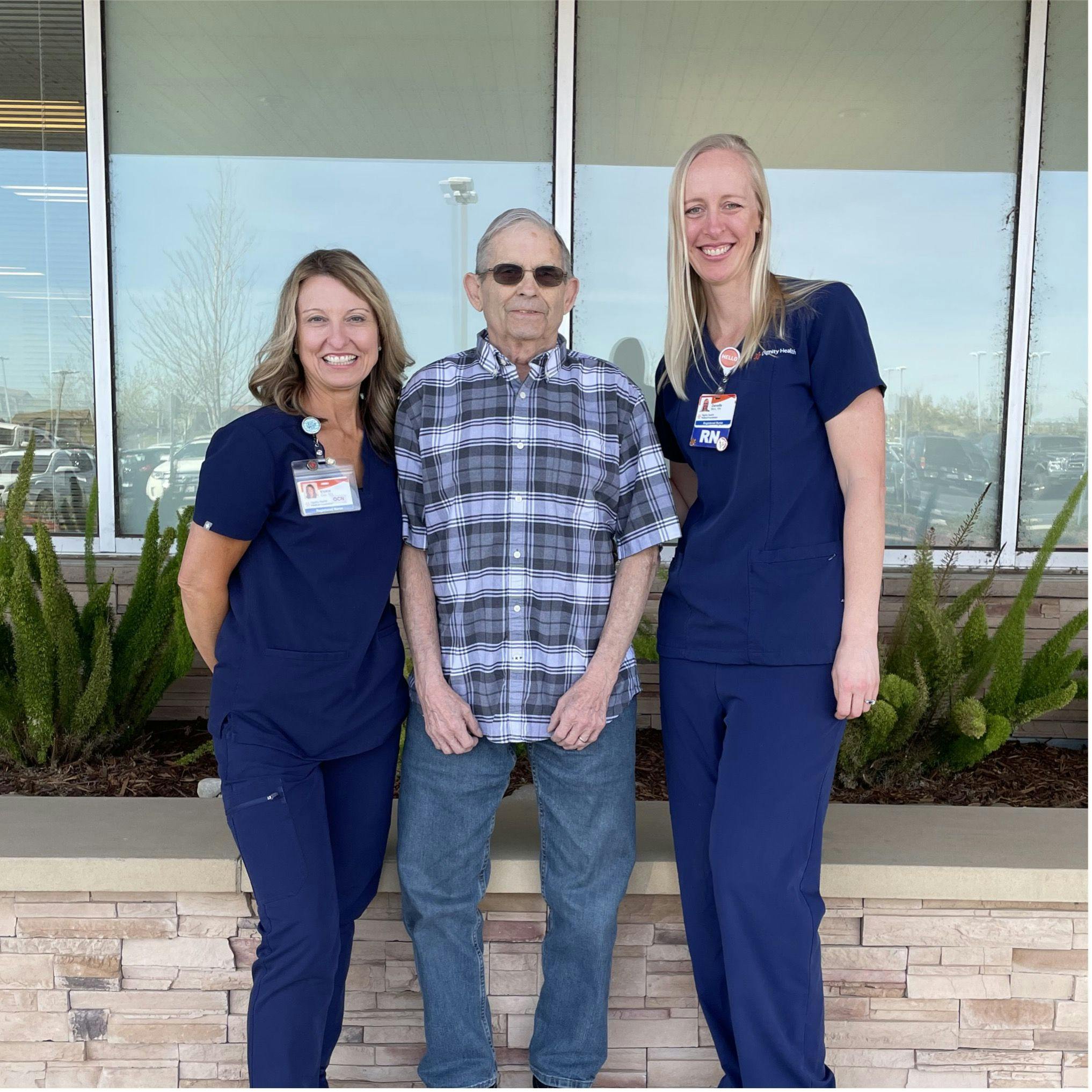 From left: VICKIE COX, RN, OCN; HOWARD CAMPBELL; and DANIELLE MICK, B.S.N., RN

PHOTO BY CASEY LANG