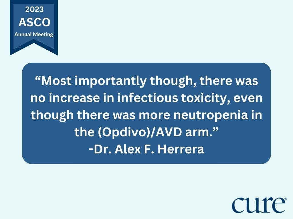 “Most importantly though, there was no increase in infectious toxicity, even though there was more neutropenia in the (Opdivo)/AVD arm.” -Dr. Alex F. Herrera