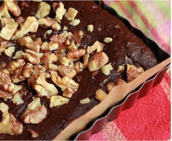 black bean brownies topped with walnuts