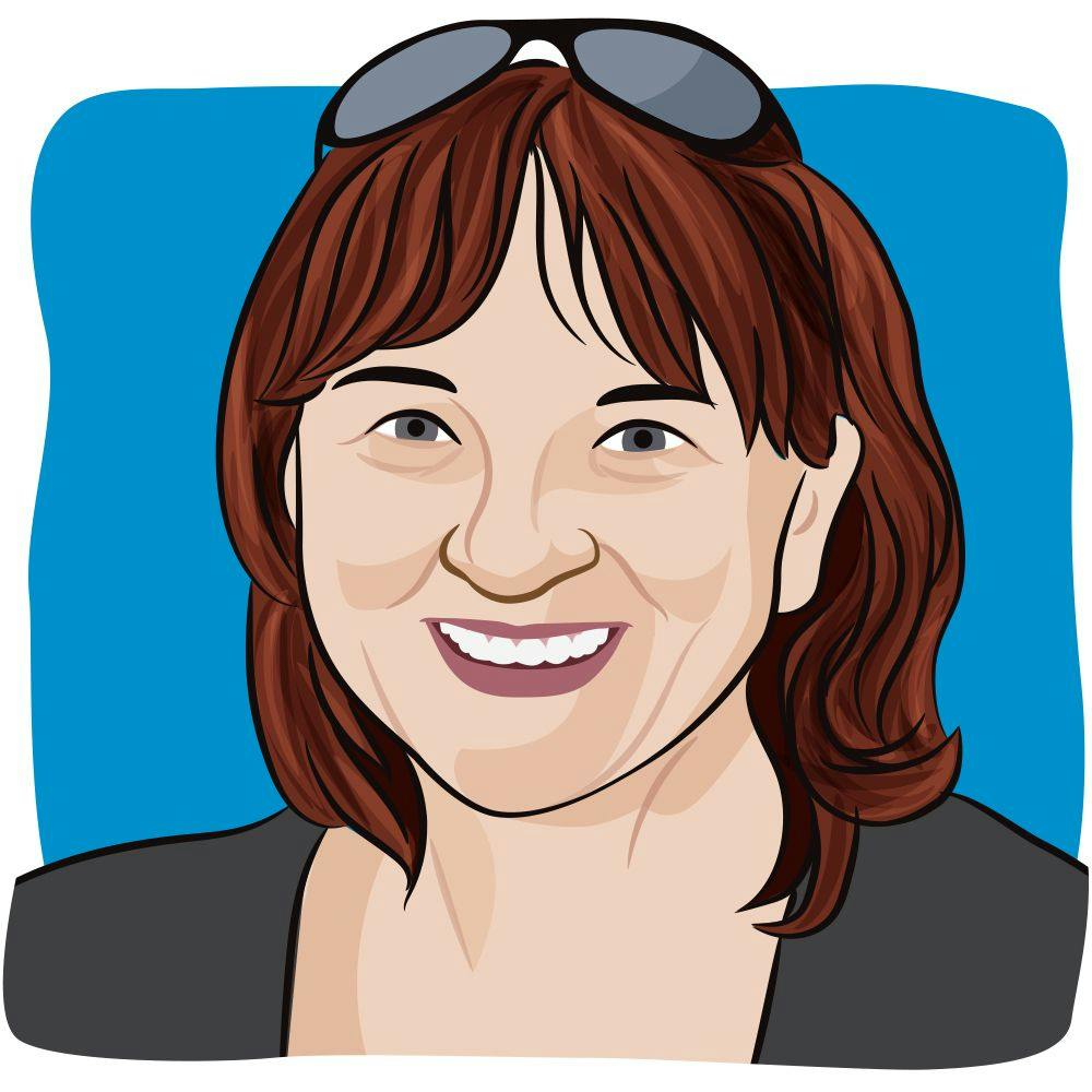 cartoon image of debbie legault, a white woman with brown hair