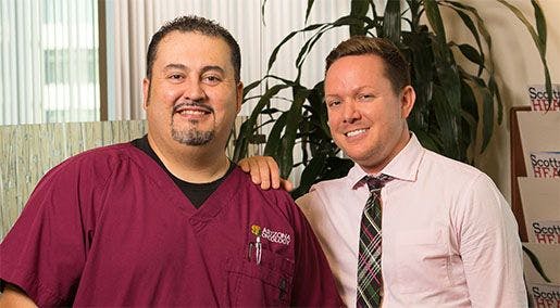 Miguel Lopez, RN with Bryan Gilpin PHOTO BY BRADFORD JONES