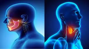 Image of a tumor in the head beside another image with a tumor in the neck.