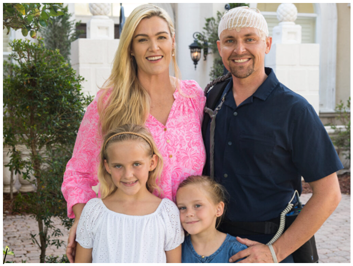Since Mike Hugo’s (right) glioblastoma diagnosis, he is making time with his wife and kids (pictured) a priority to make memories with them while he still has time. This article is sponsored by Novocure.