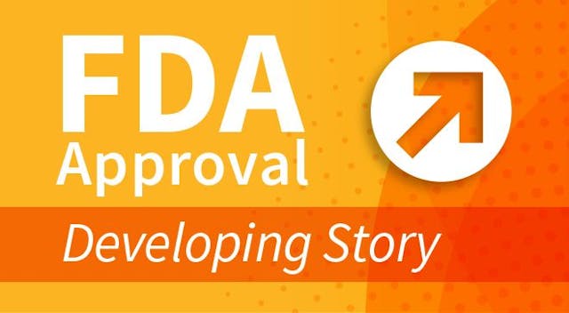 Orange background with the text FDA approval developing story