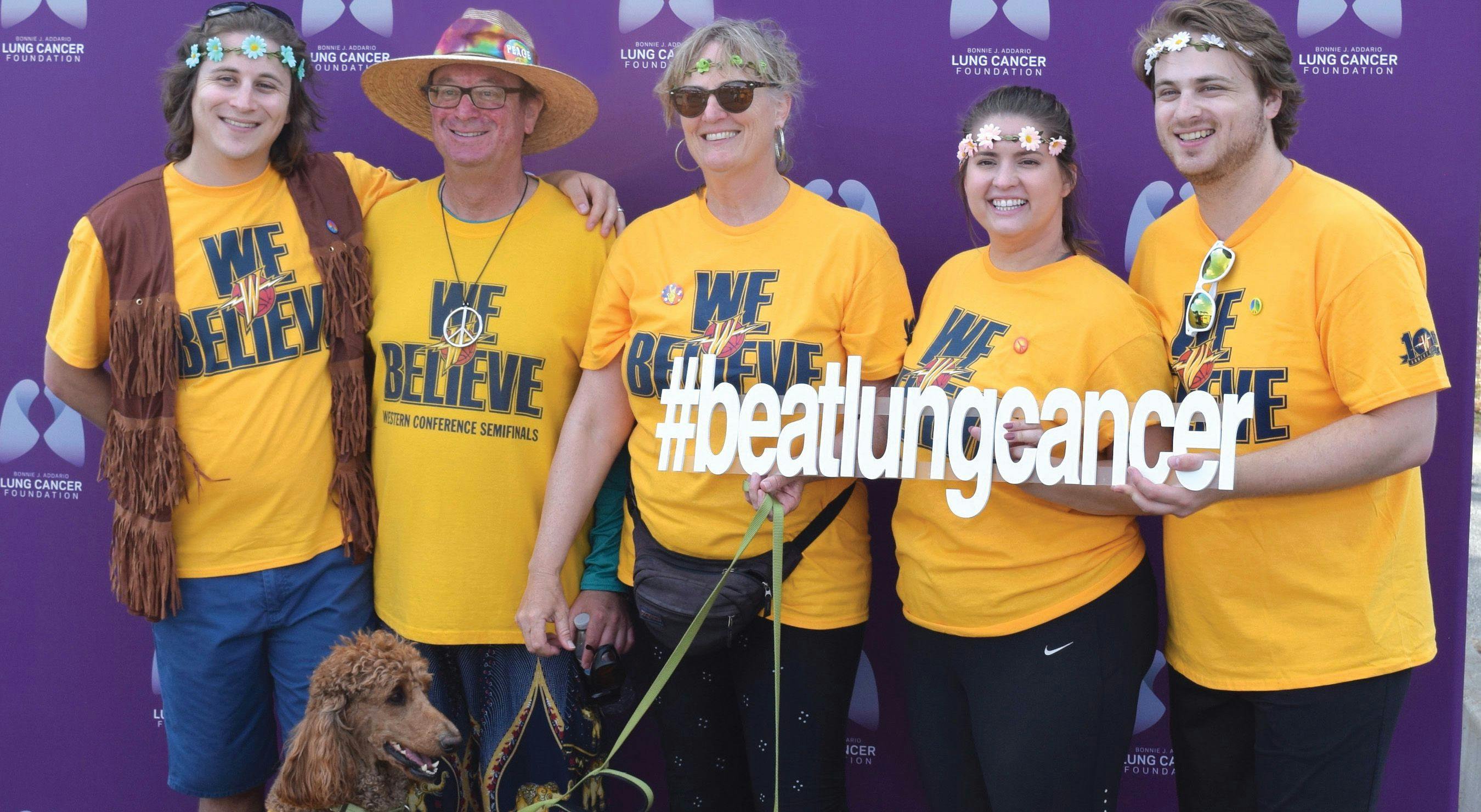 DAVE KARLIN (second from left) celebrates with his
family at the Bonnie J. Addario Lung Walk/Run event in
September at Lake Merced in San Francisco. - COURTESY DAVE KARLIN