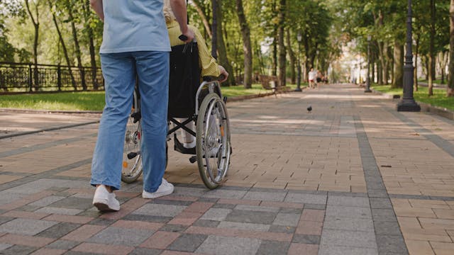  Licensed   FILE #:  565277393  Preview Crop  Find Similar  Expand Image DIMENSIONS 3840 x 2160px FILE TYPE JPEG CATEGORY People LICENSE TYPE Standard or Extended Young woman pushing wheelchair with elderly mother in park, family caregiving | Image credit: © Synthex - © stock.adobe.com