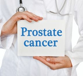 doctor holding a sign that says "prostate cancer." Cabometyx and Tecentriq have been found to improve time until progression in patients with metastatic castration-resistant prostate cancer.