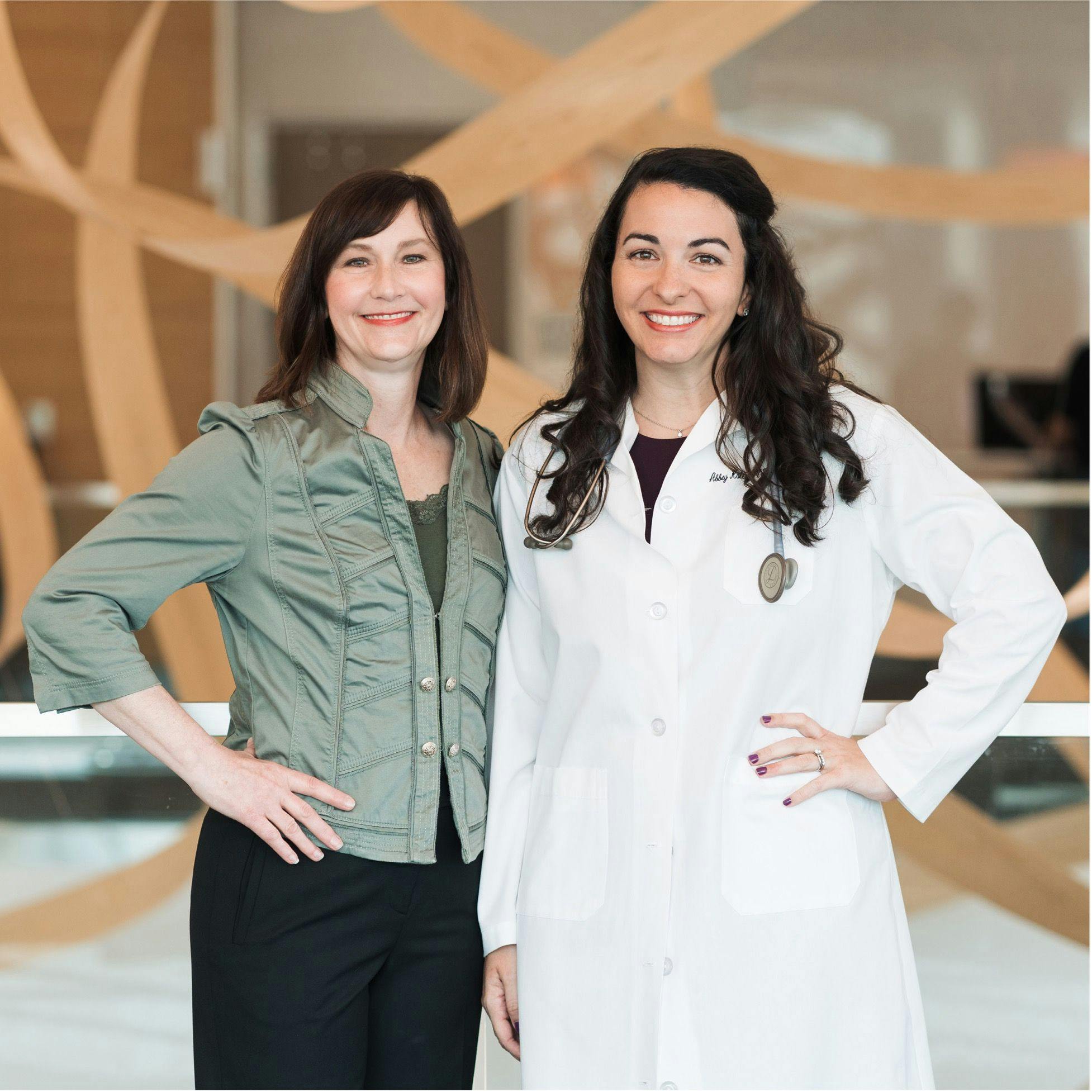   From left: Alex Frenzel, a patient with advanced breast cancer who helped draft the nomination, and Abbey Kaler, M.S., APRN, FNP-C, CMSRN  Photo by Diana Chavez