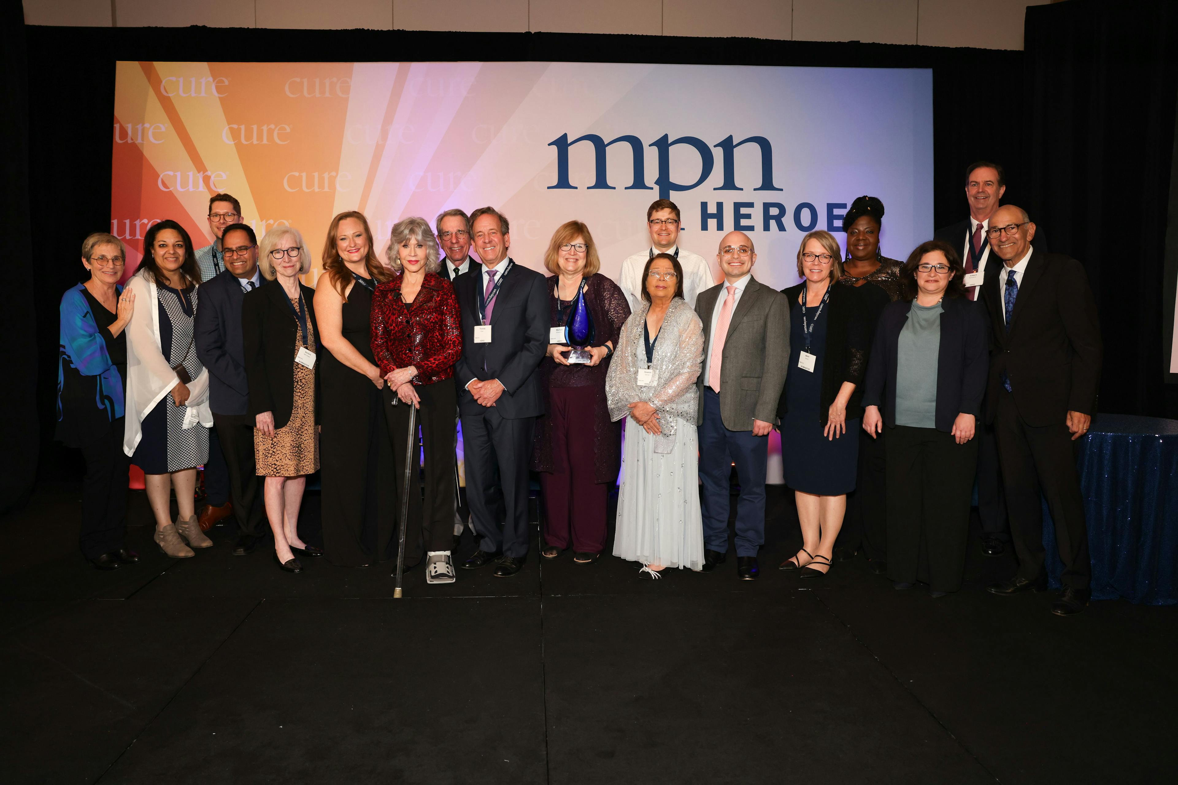 MPN Heroes, their nominators, Jane Fonda and Andrew and Esther Schorr at the 11th Annual MPN Heroes event