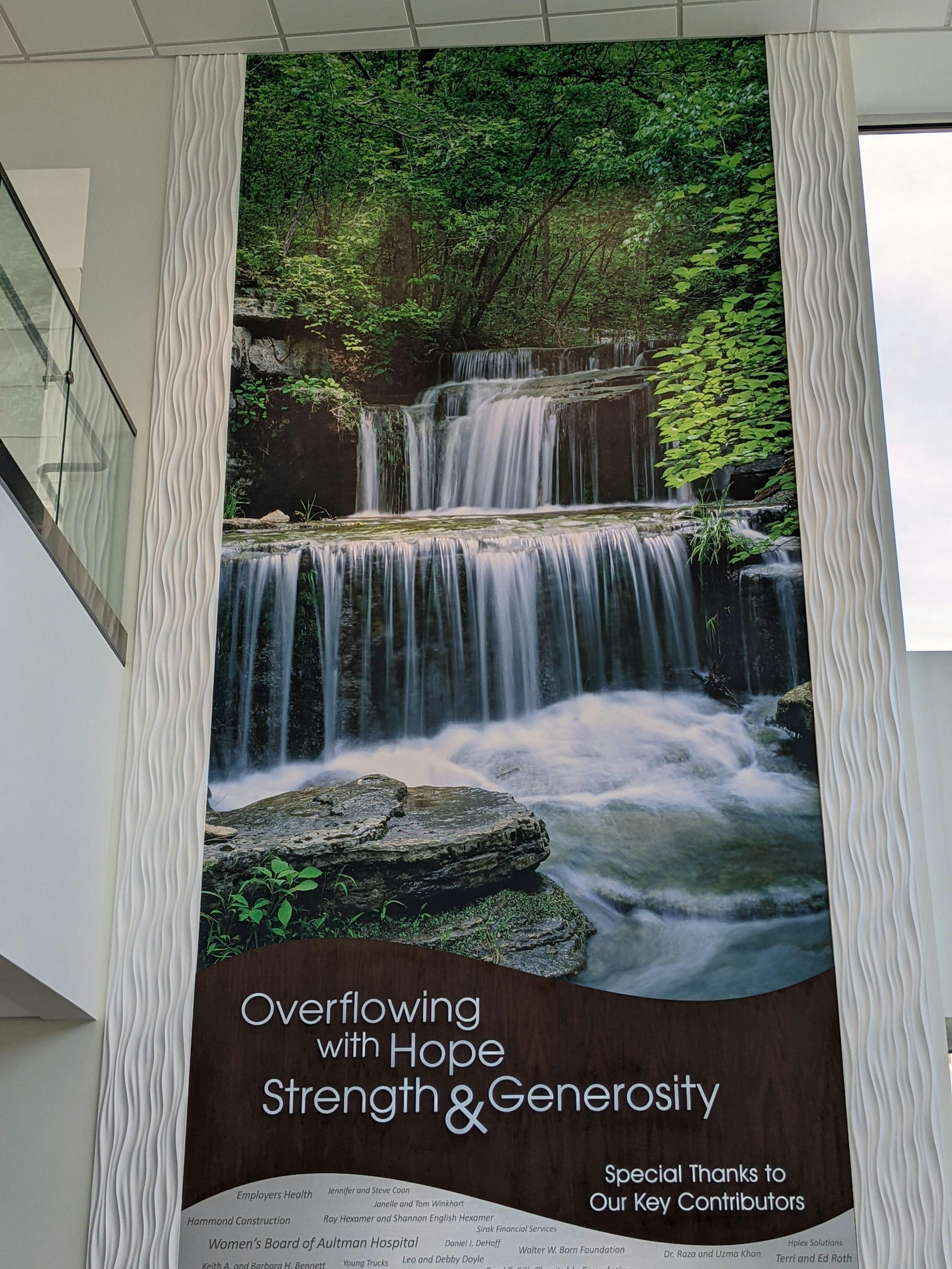 Jane Biehl said that the waterfall artwork adds beauty to her cancer treatment center.