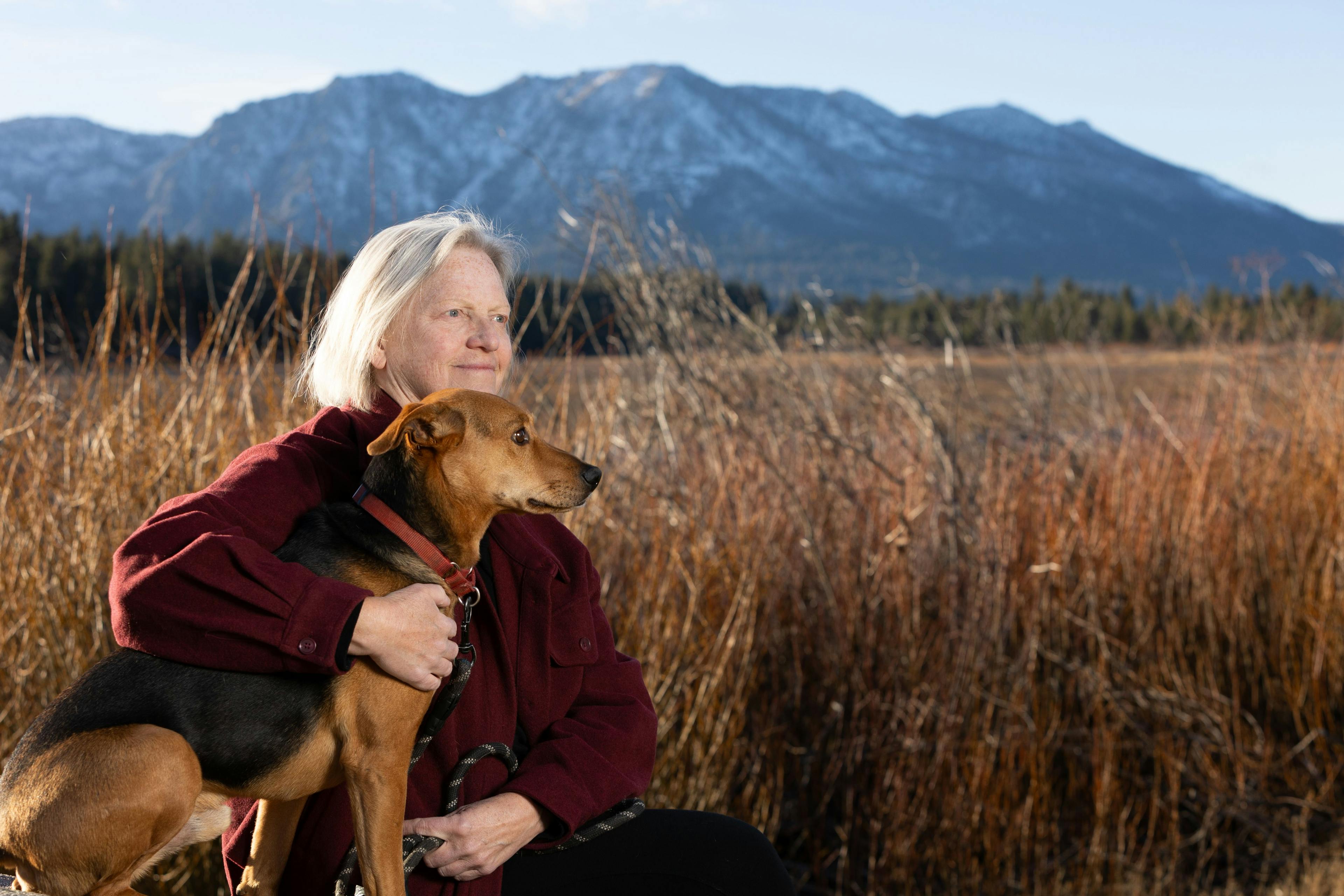 cancer survivor, Dr. Kelly Shanahan with her dog, looking off in the distance  | Photo credit: Danielle Hankinson of Kindred Soul Photography