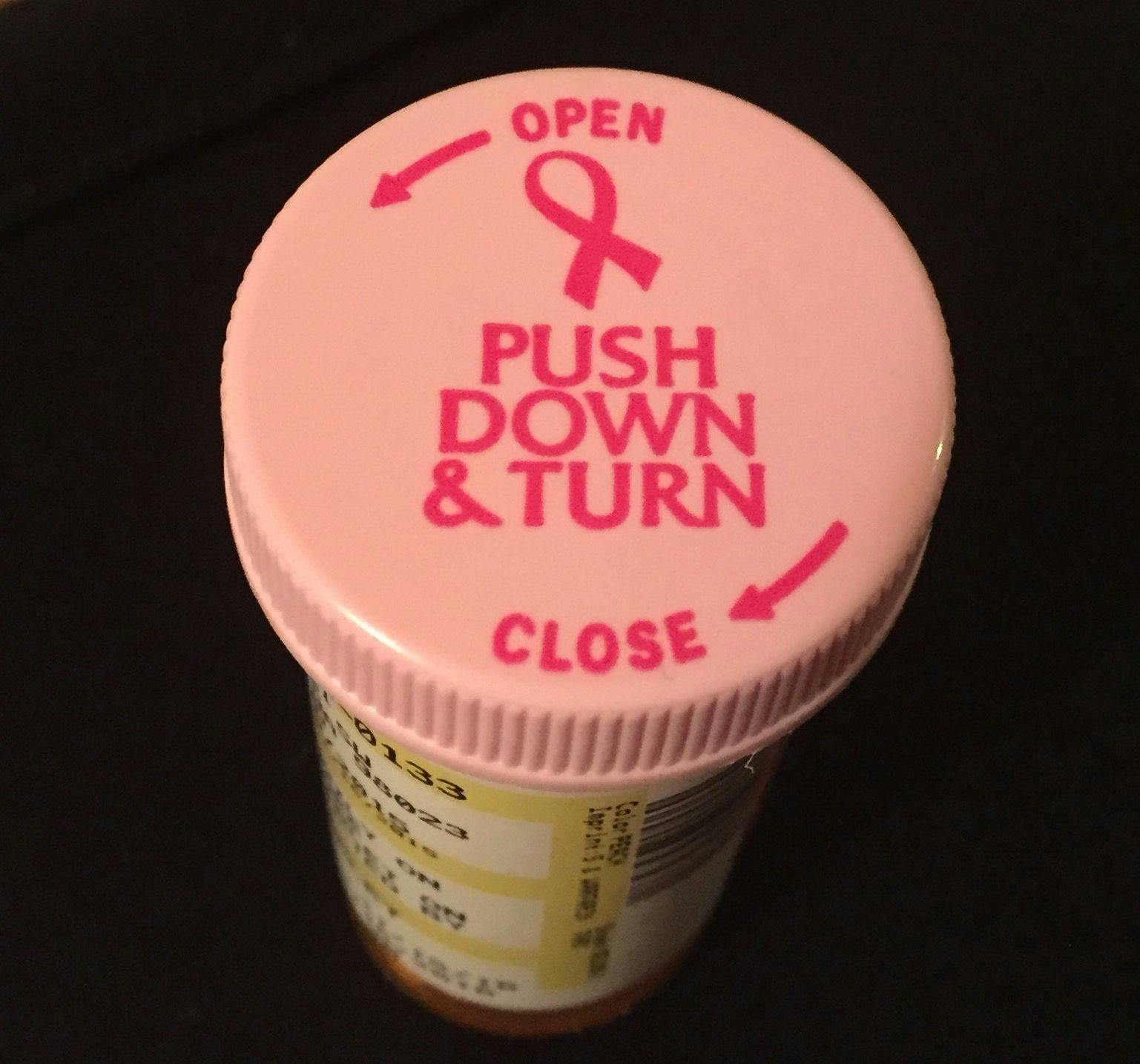 pink ribbon pill bottle