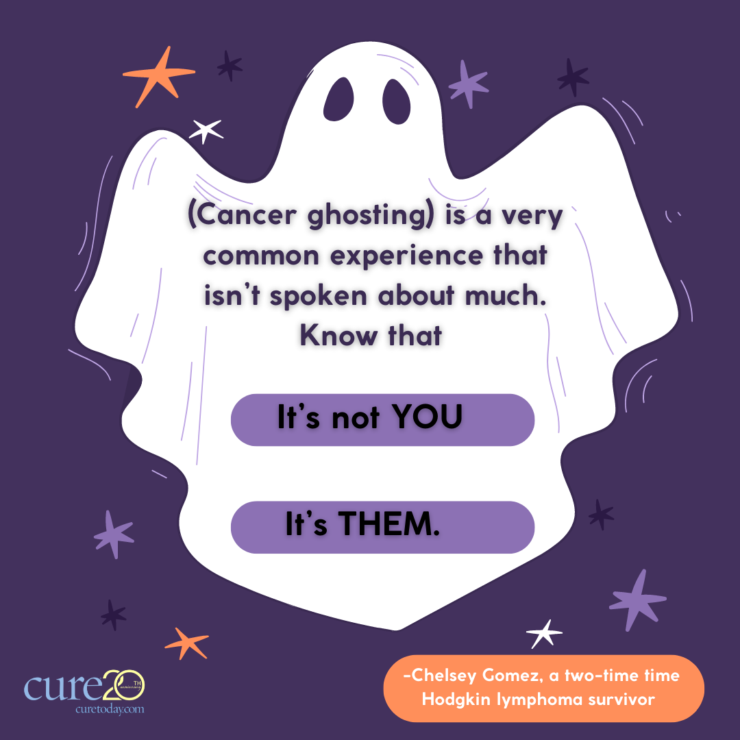 Picture of a ghost with the quote: Cancer ghosting is a very common experience that isn't spoken about much. Know that it's not you, it's them.