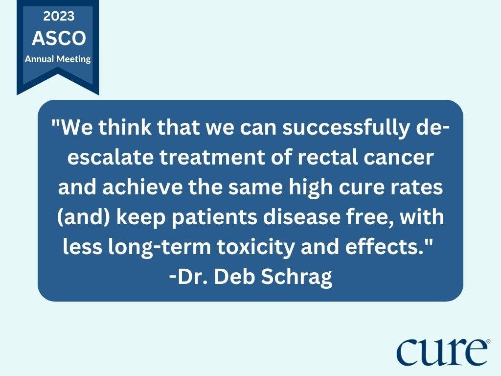 “We think that we can successfully de-escalate treatment of rectal cancer and achieve the same high cure rates (and) keep patients disease free, with less long-term toxicity and effects,” Dr. Deb Schrag said. 