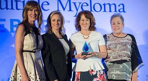 Lizzy Smith, founder of myelomacrowd.org and nominator Multiple Myeloma Heroes recipient;  Academy Award-winning actress, Marlee Matlin; MM Heroes honoree Jennifer Ahlstrom, a founder of myelomacrowd.org; and Kathy Latour, co-foudner of CURE Magazine