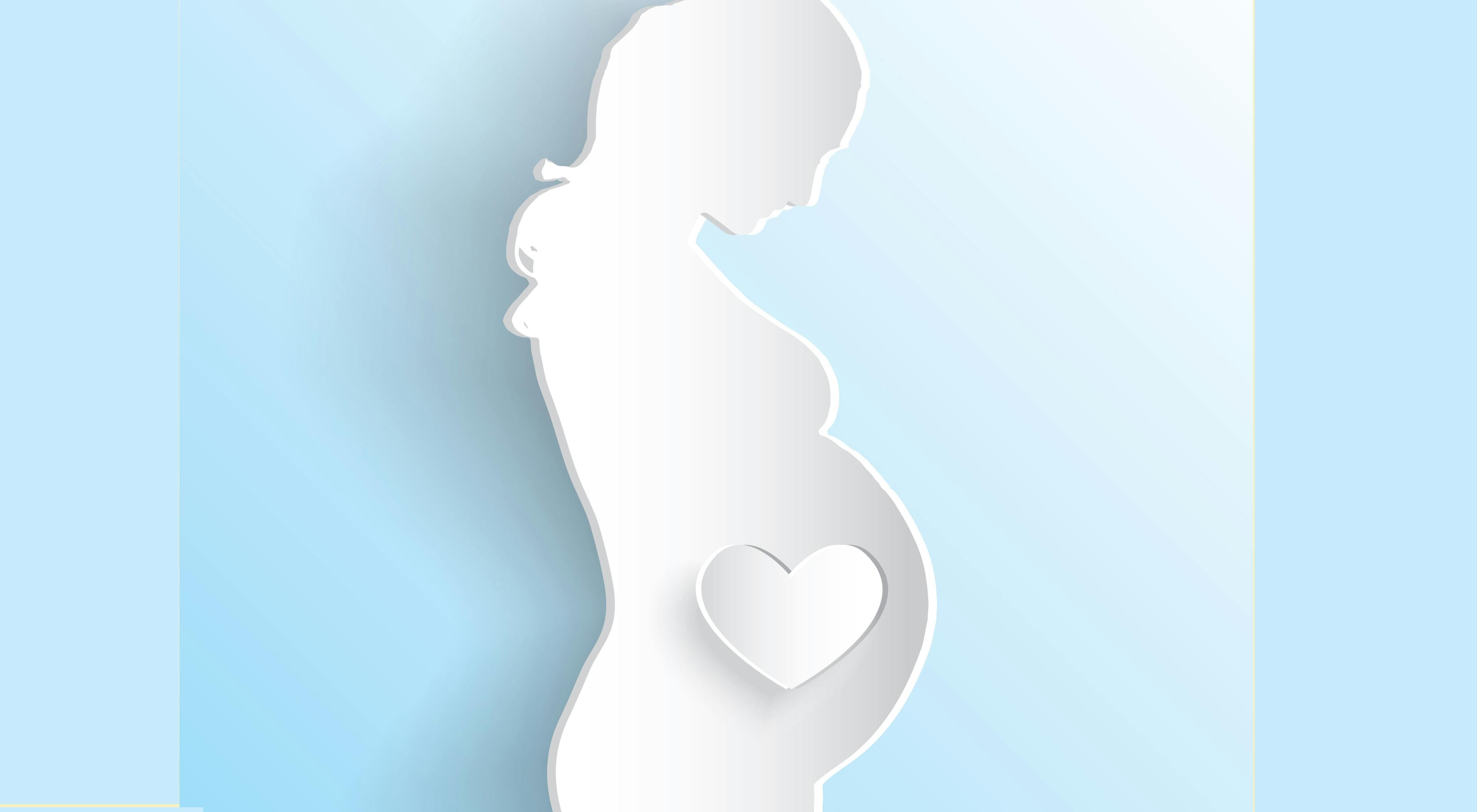 white silhouette of a pregnant woman against a blue background 